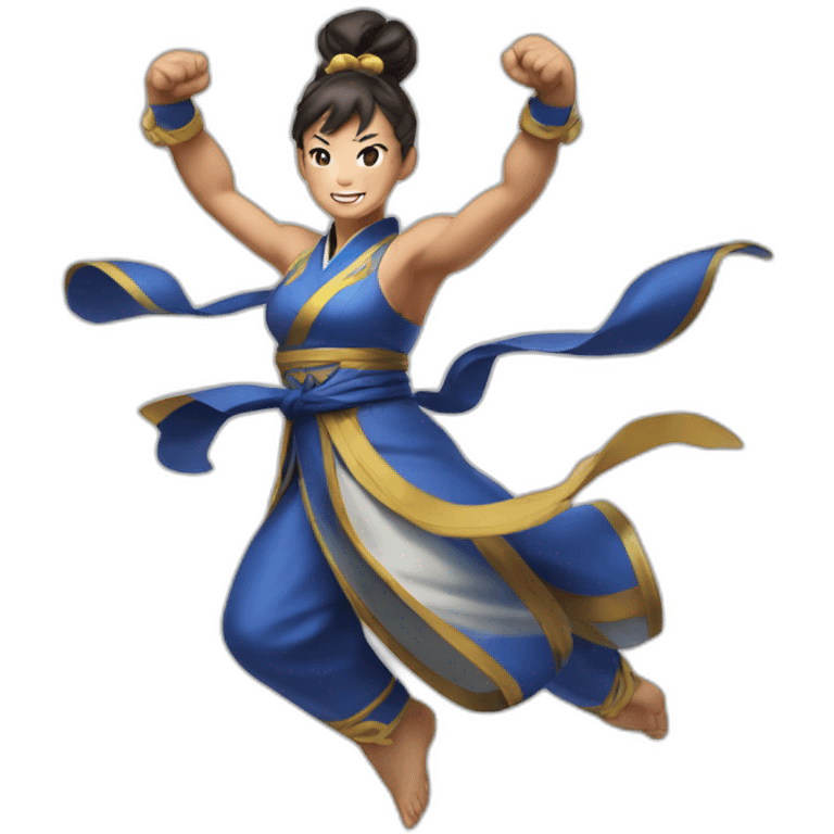 aged Chun-Li raise raise arms and jump high emoji