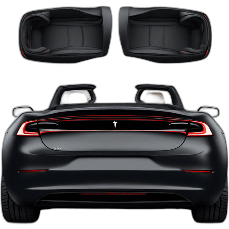 Hyper realistic, open top, black, Tesla Model 3, back view emoji