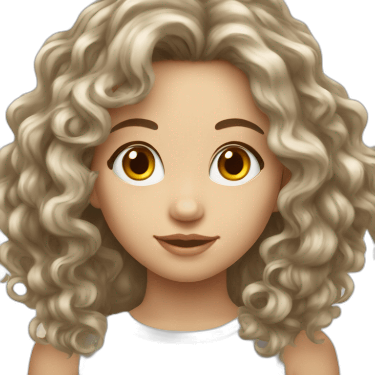 Fille au visage blanc brune cheveux bouclés long emoji