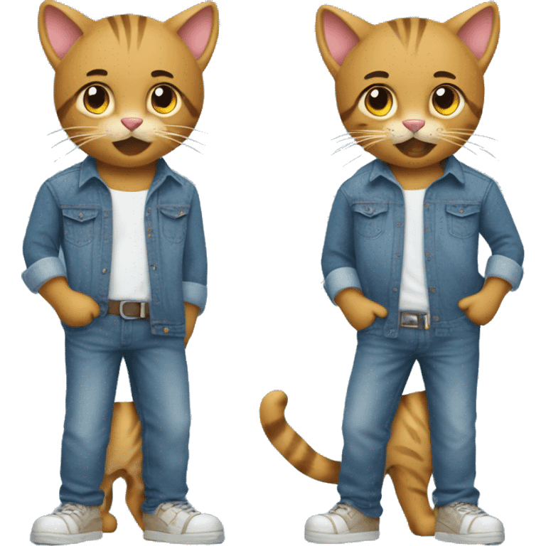 one big cat and one little cat in denim shirts emoji