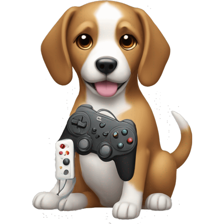 Dog holding controller emoji