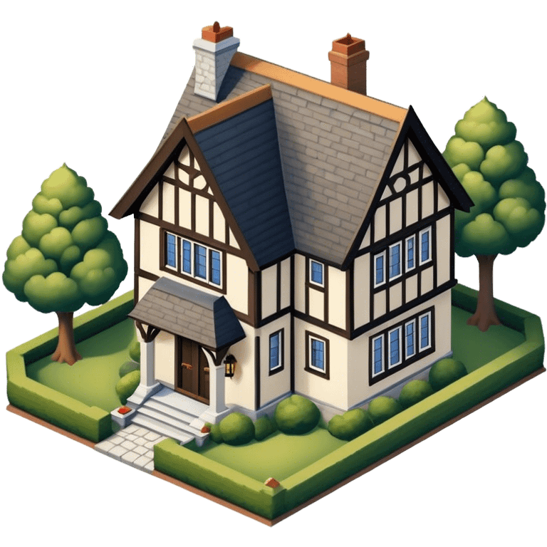 tudor-style suburban house isometric exterior view emoji