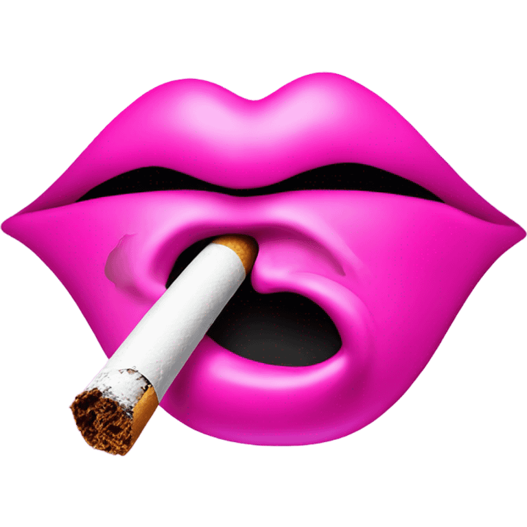 Neon pink lips are blowing smoke, and a cigarette is in her mouth emoji