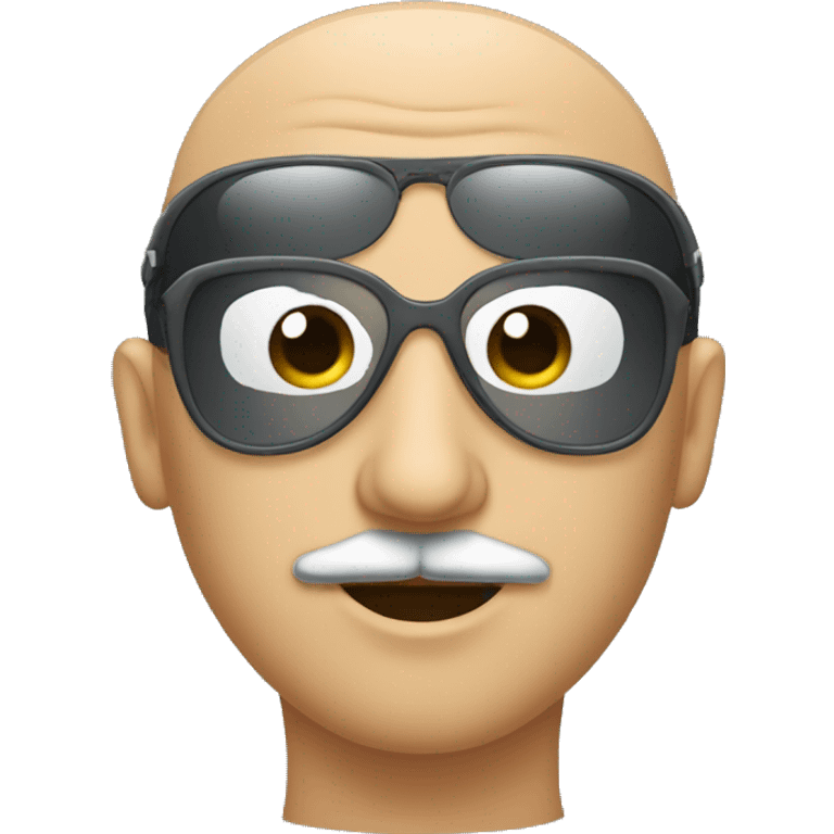 bald guy wearng aviator glasse and mustache emoji