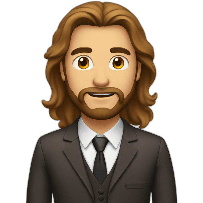 Man brown long hair with beard with suit emoji