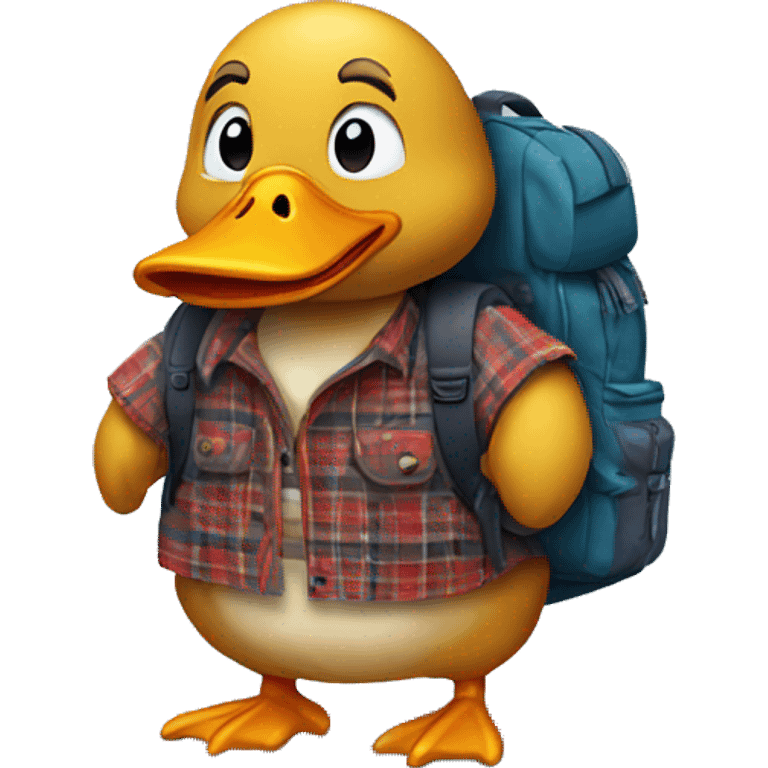 mountain duck wearing backpack and flannel shirt emoji