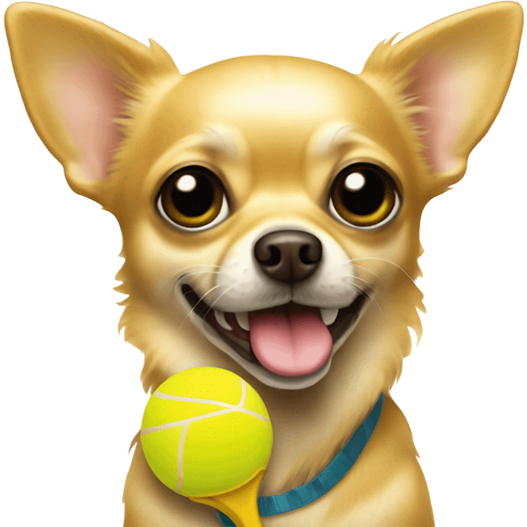 yellow chihuahua with a pickleball paddle emoji