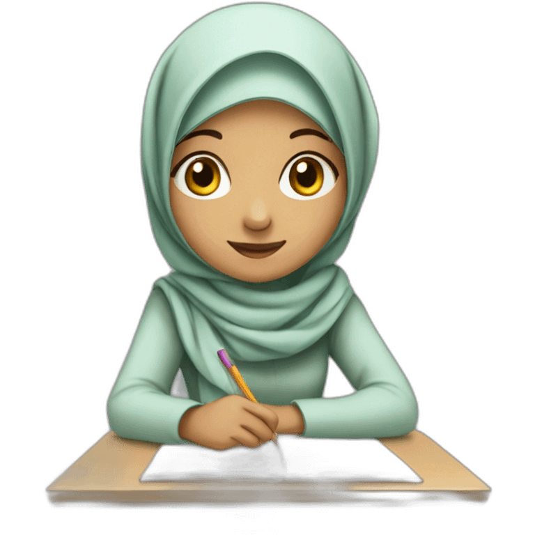 girl with hijab doing her homework emoji