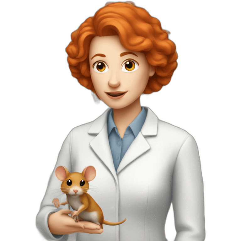 Redhead woman neuroscientist with mice emoji