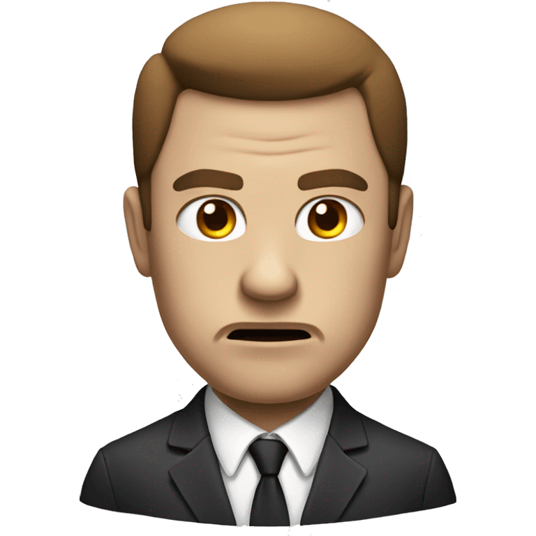 Man in a suit with a angry and serious expression and white skin a little brown emoji