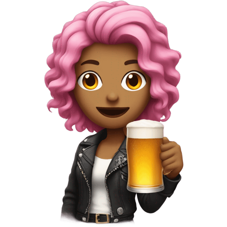 Pink haired Rock and roll lady drinking a beer  emoji