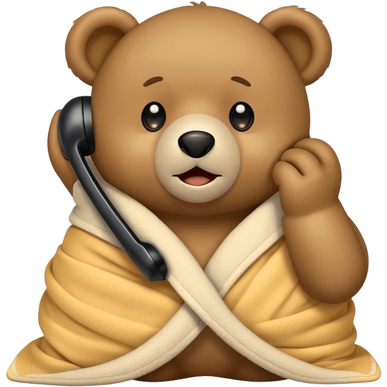 Teddy bear wrapped in blanket talking on phone  emoji