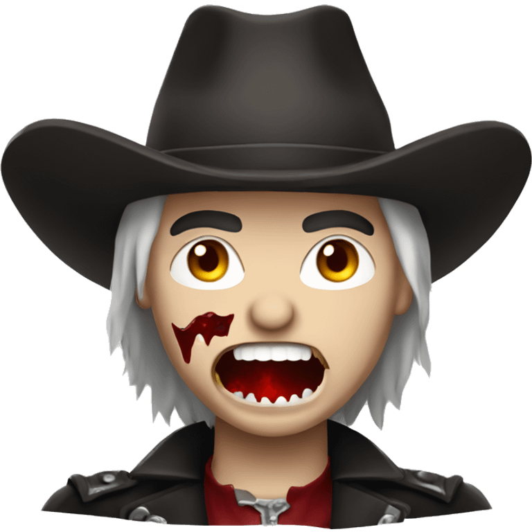 Vampire cowboy with bloody fangs emoji