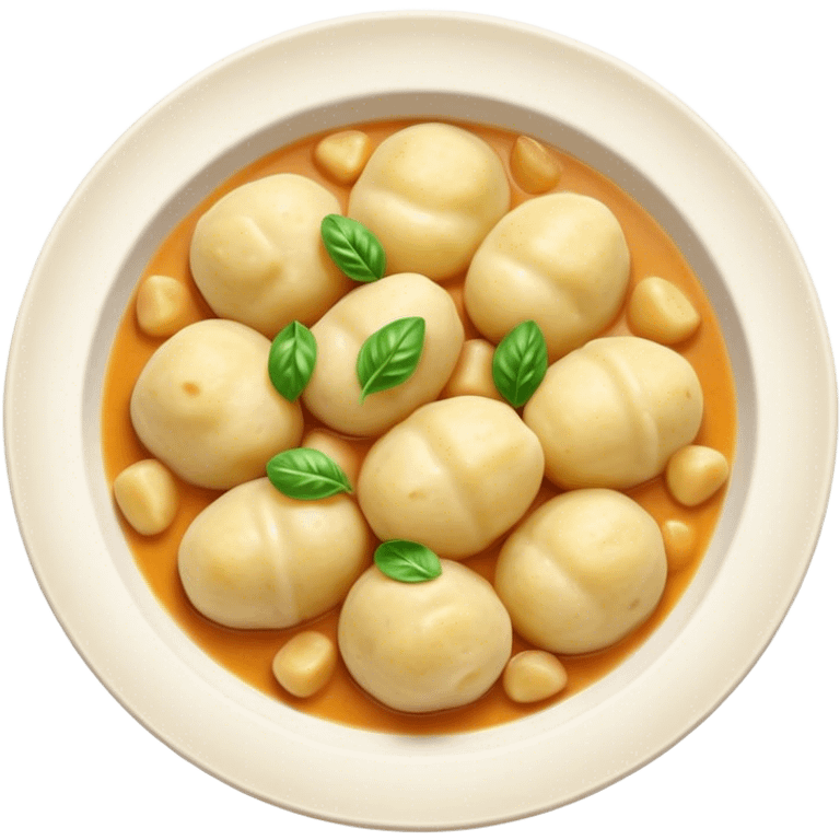 Cinematic Realistic Gnocchi Dish Emoji, showcasing tender potato dumplings in a light sauce rendered with soft textures and inviting, natural lighting. emoji