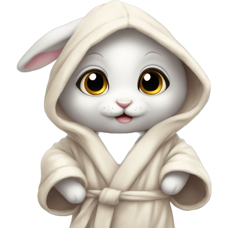 adorable baby rabbit in big bathrobe and big cute eyes emoji