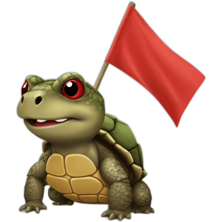 A cute little snapping turtle with a red warning flag emoji