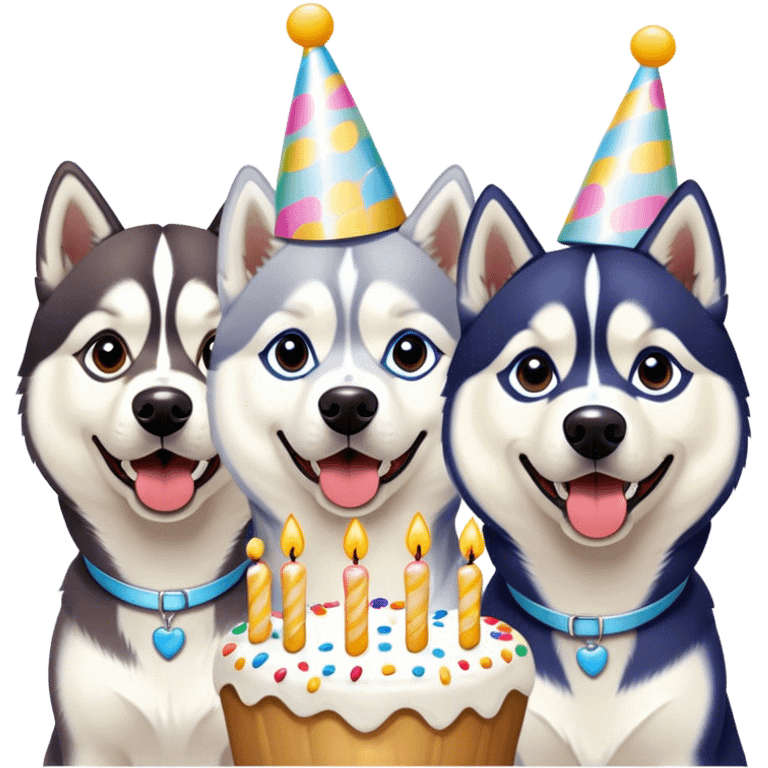 Three Siberian huskies birthday party emoji