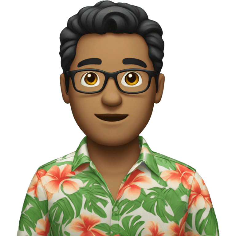 White man with black hair wearing hawaiian shirt, wearing eyeglasses  emoji