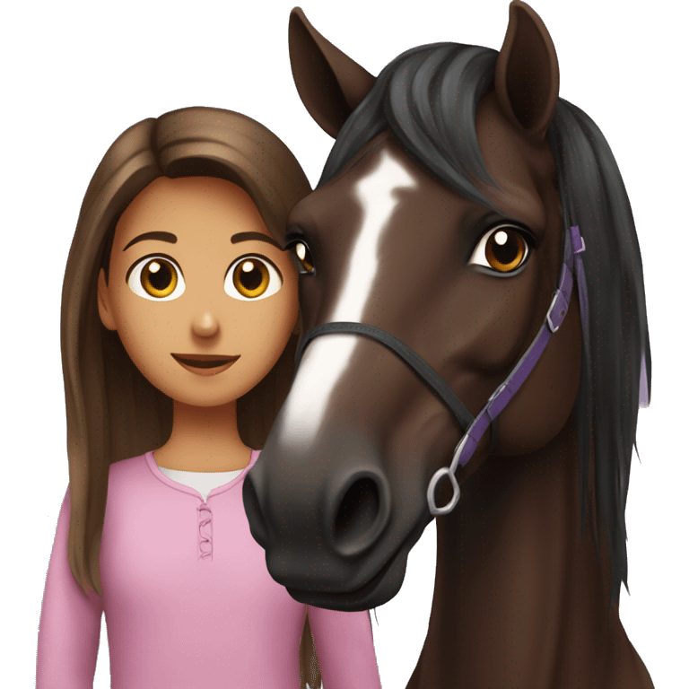 Dark brown arabian horse with girl emoji