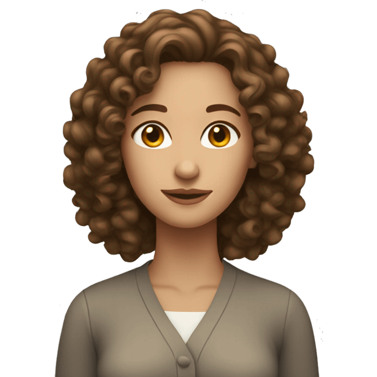 woman with curly brown hair with brown eyes and thin face emoji