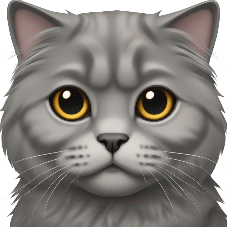 all dark grey Scottish Fold Cat long hair emoji