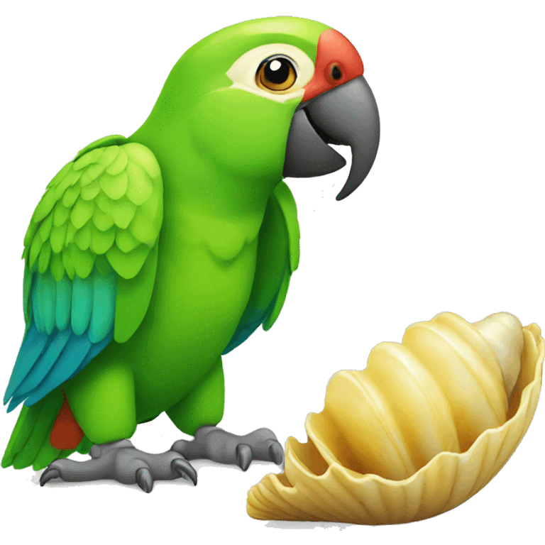 green parrot grabing a shell emoji