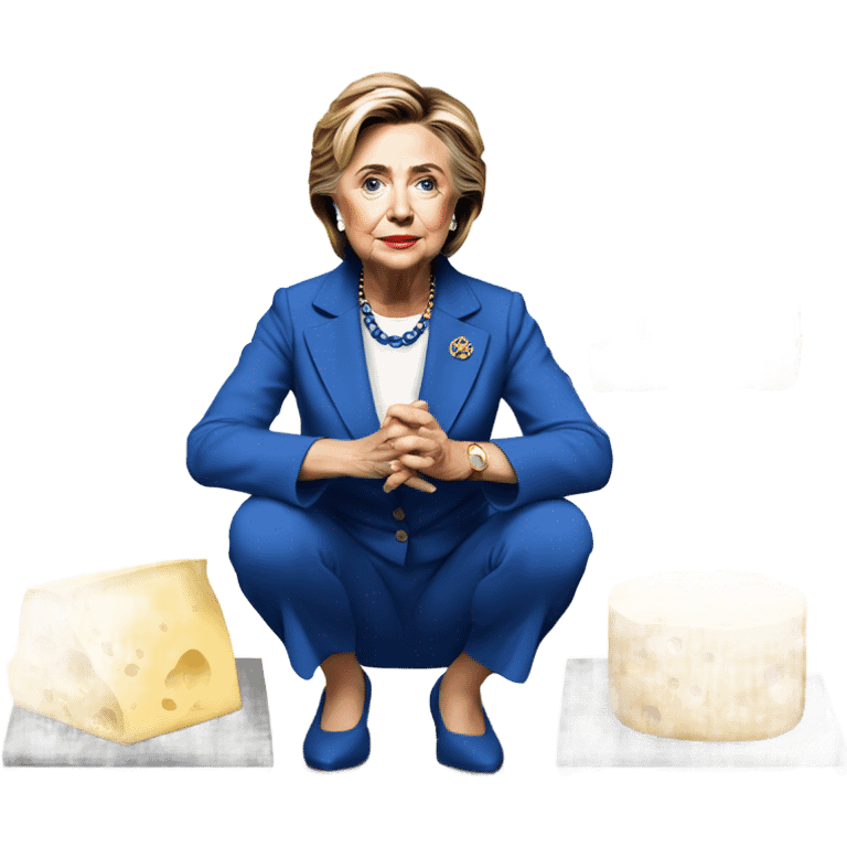 Hillary Clinton kneeling before statue of Cheese emoji