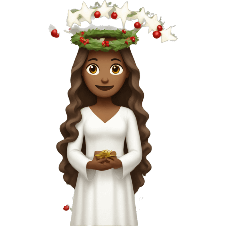 brown long haired women with white gown and advent wreath on the head emoji