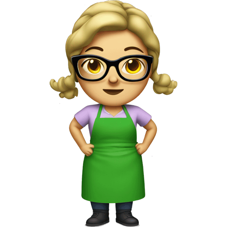 chubby lady green apron  with glasses cooking tacos emoji