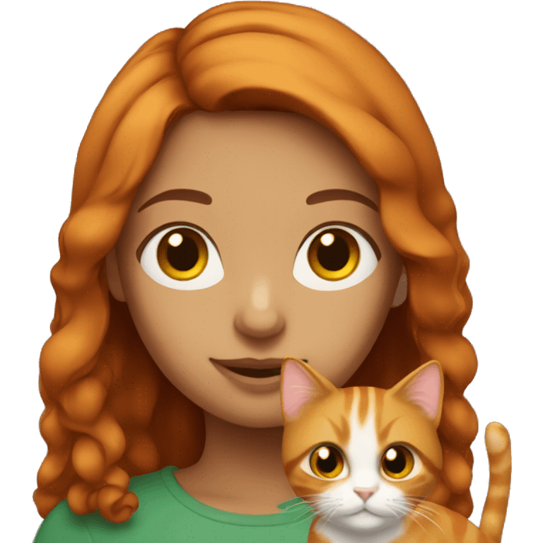 Brunette girl with ginger cat  emoji