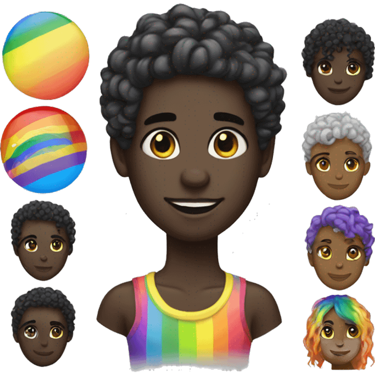 gay with rainbow hair, rainbow eyes, black skin emoji