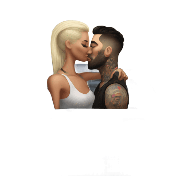 Hyper Realistic gorgeous woman and handsome tattooed man kissing in the front seat of a car emoji