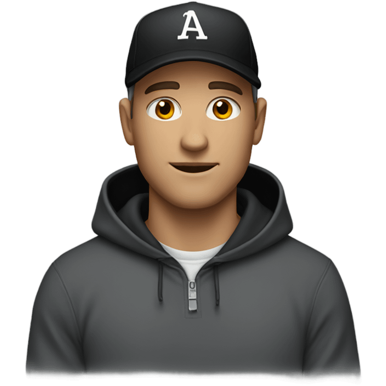 A white man wearing a black hoodie and black baseball cap emoji