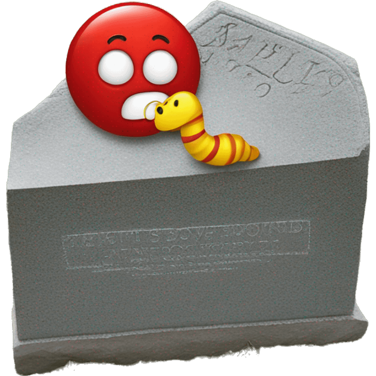 Worm half red and half yellow next to gravestone  emoji