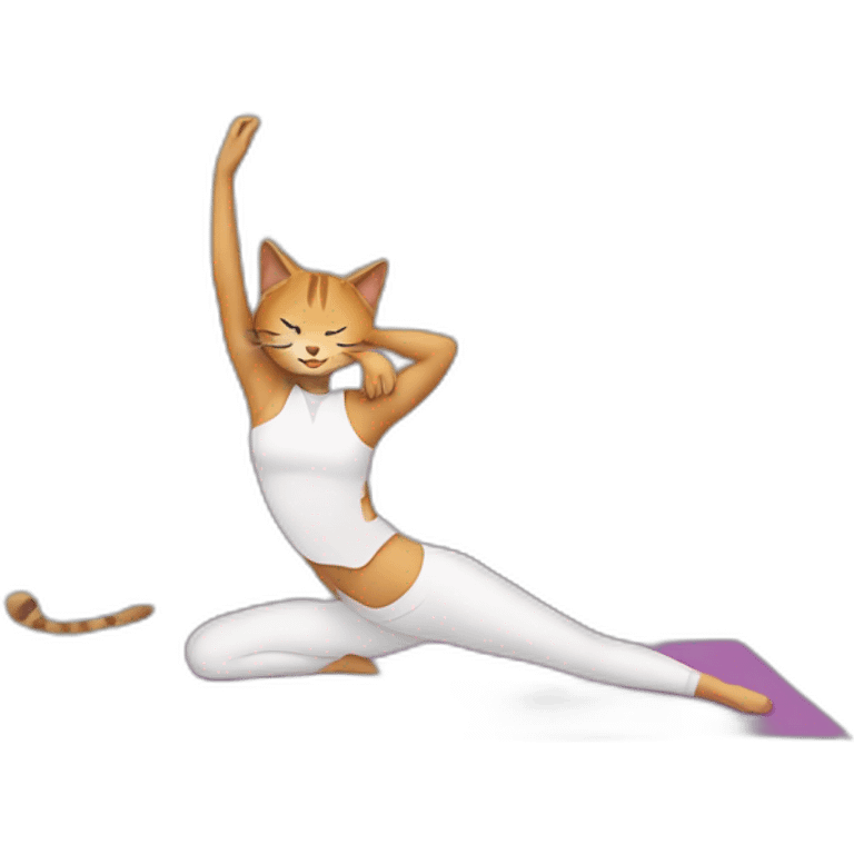 Cartoon art, stretching, cat, yoga emoji