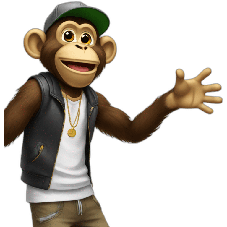 monkey in hip hop clothing saying hi emoji