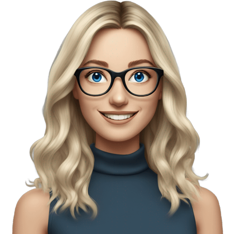 Shoulder length Balayage pale model lady with glasses and blue eyes happy  emoji