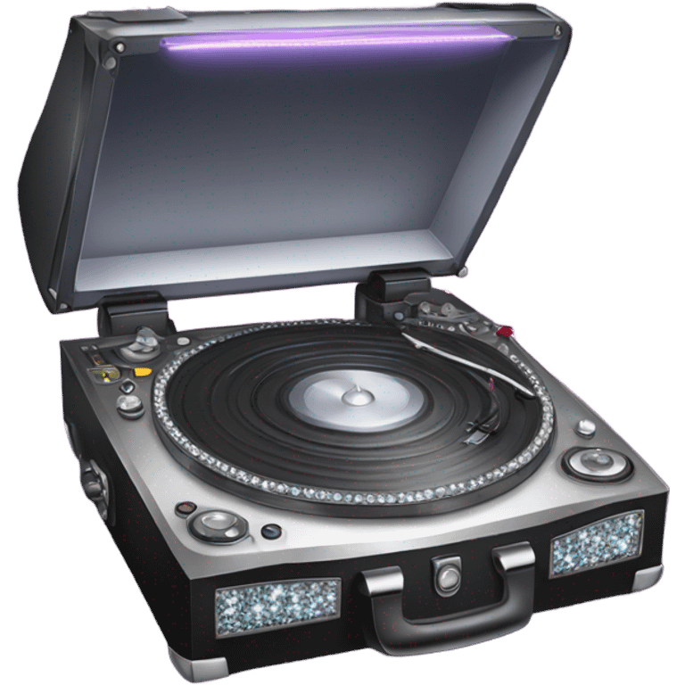 Realistic DJ turntable with sparkling diamonds and rhinestones. emoji