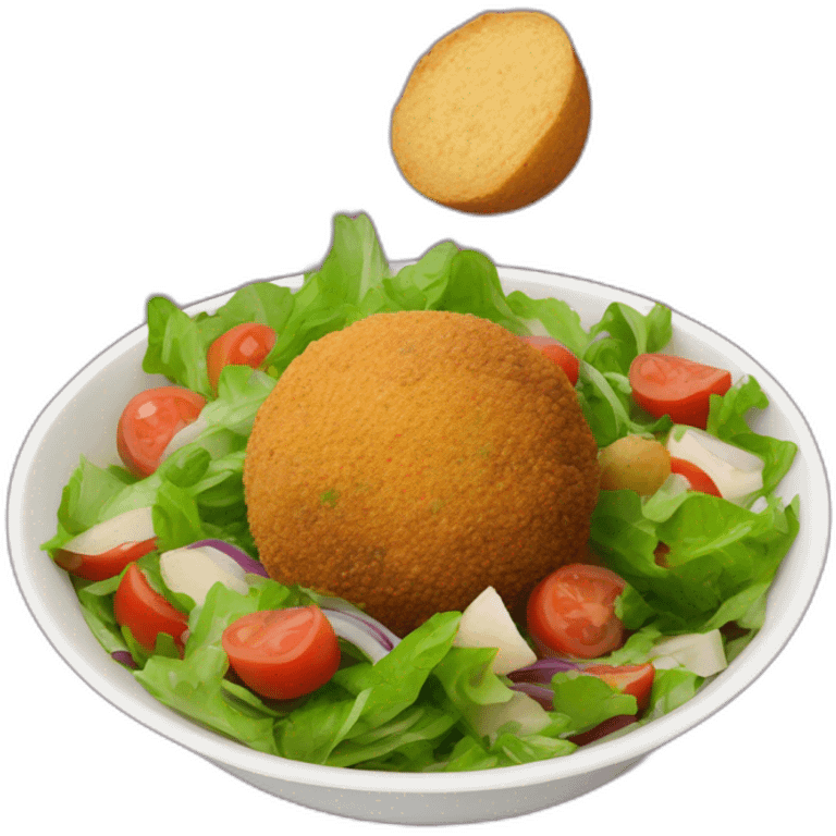 falafel balls in a bowl of salad and potatoes emoji