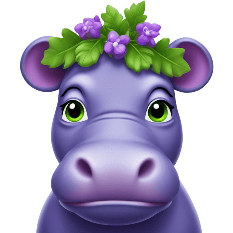 A purple hippo with green eyes and a laurel wreath emoji