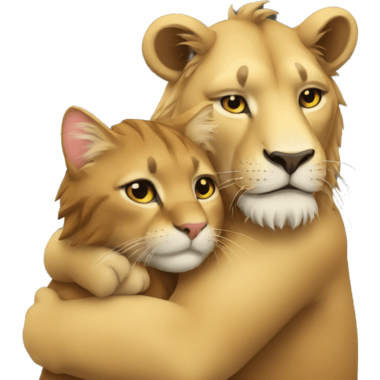 Lion hugs cat emoji