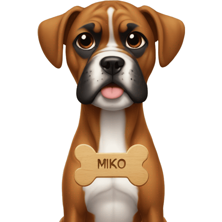 boxer dog with a name plaque that says MIKO emoji