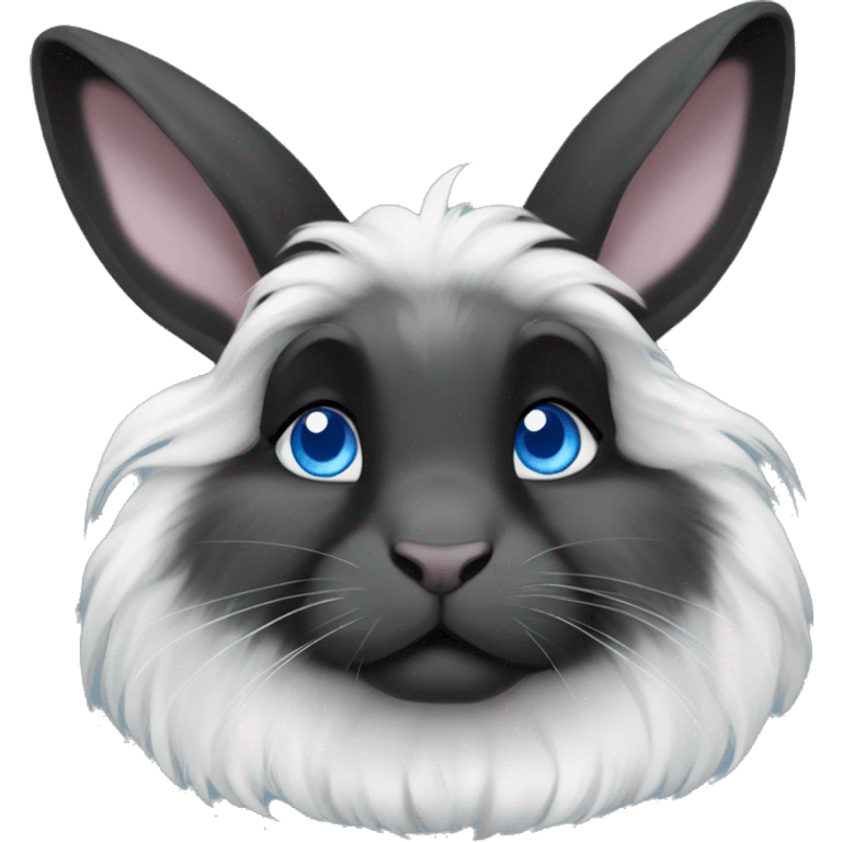 Black and white lionhead rabbit blue eyes emoji