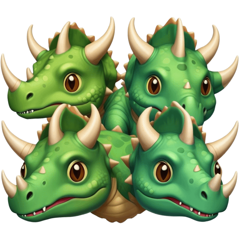 faces of different green triceratops emoji