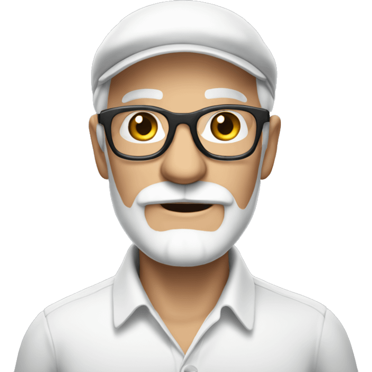 old man in white shirt with a white beard, glasses and a French cap on emoji