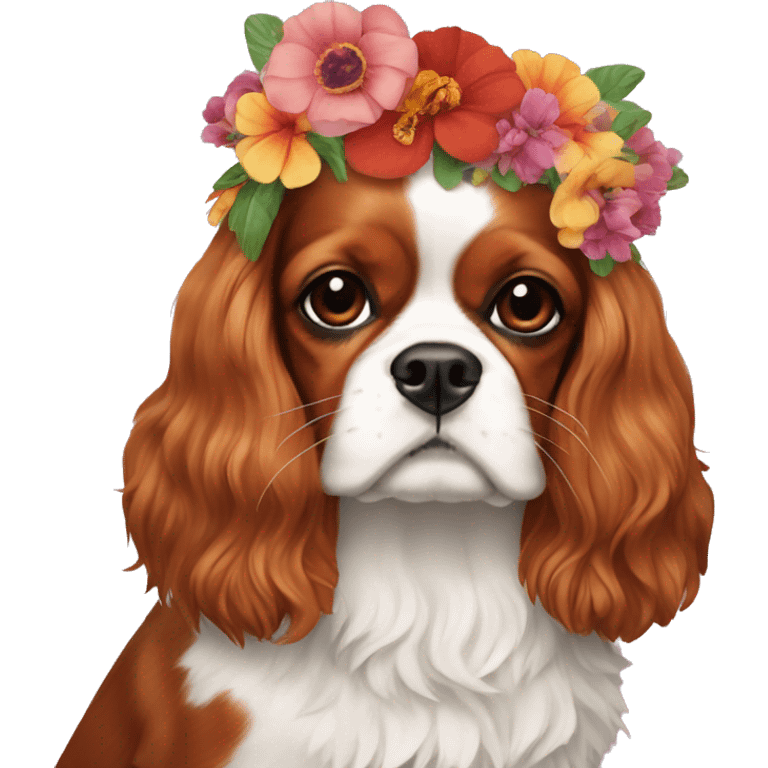 Give a flower crown to a cavalier king charles like frida kahlo emoji