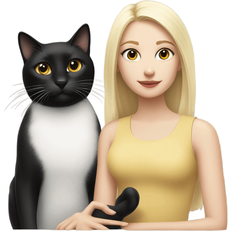 White and black cat with a blonde girl emoji