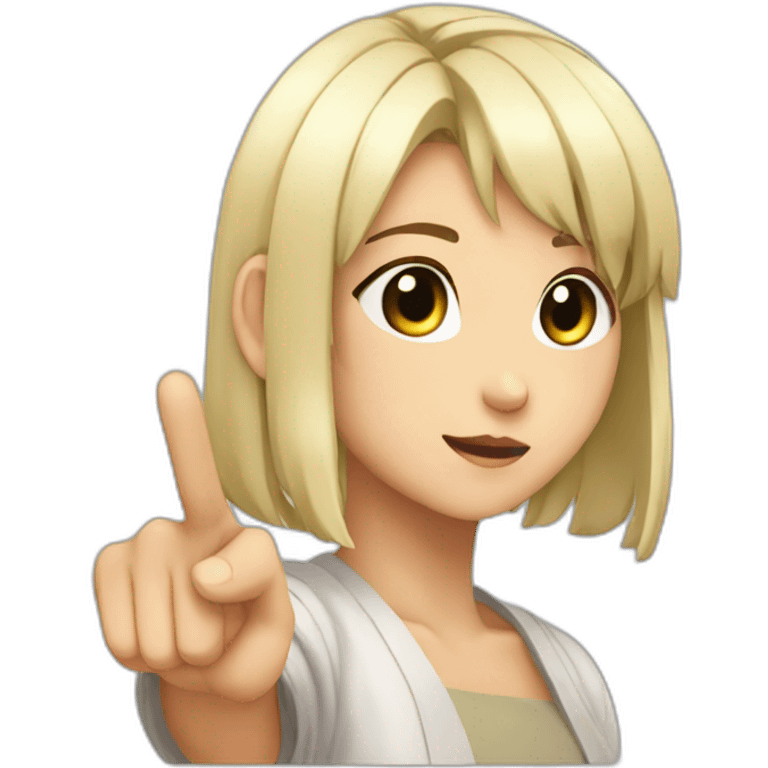 anime girl looking sideway and pointing finger at left side emoji