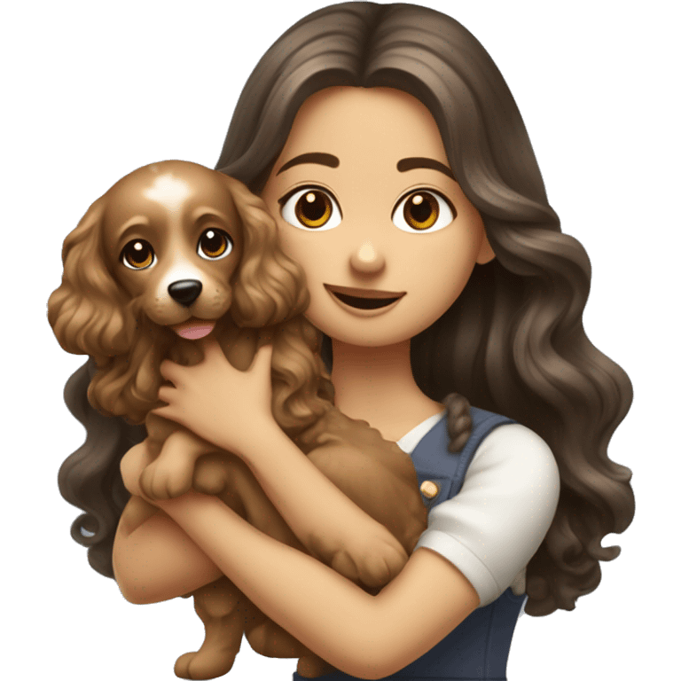 Russian long wavy hair girl holding a cute multipu dog emoji