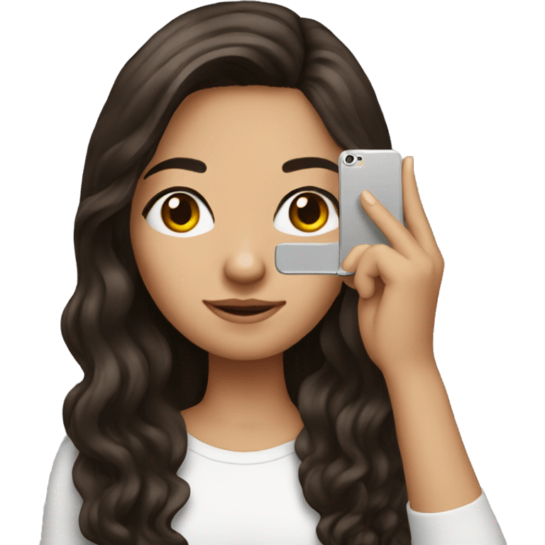 Brunette girl take a photo on iPhone  emoji